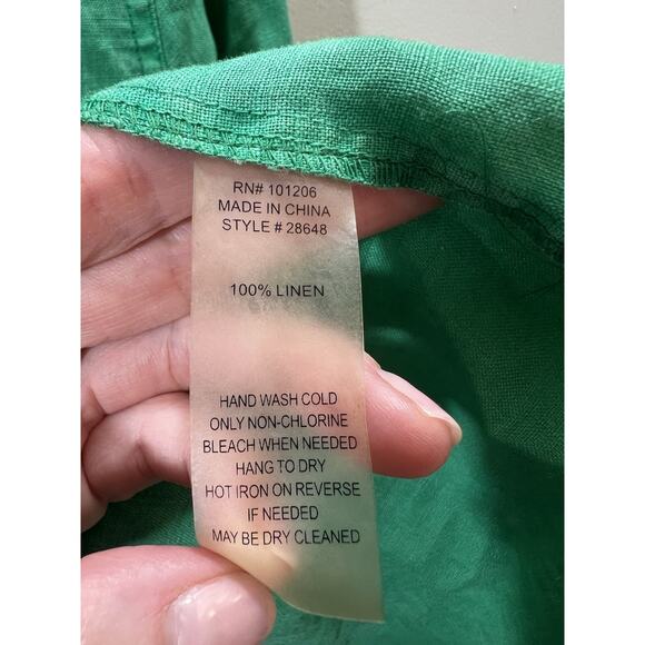 Soft Surroundings Womens Linen Blouse Sz L XL Kelly Green Classic Preppy Casual - Picture 5 of 9